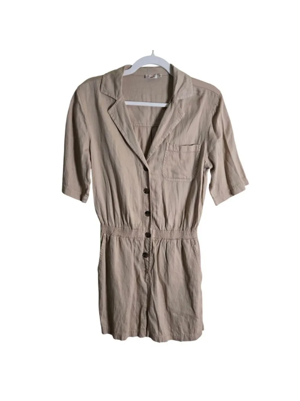 Faherty Arlie Day Romper Summer Sand Comfort Pockets Elastic Waist Size S